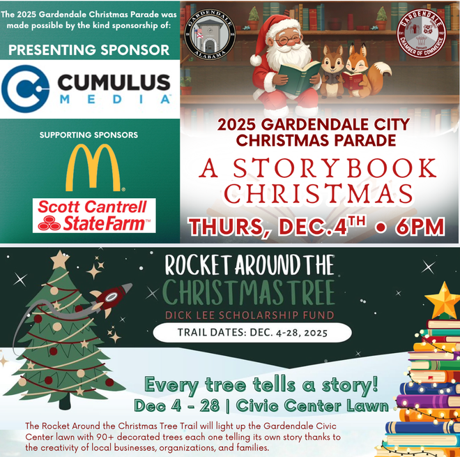 Christmas Parade and Rocket Around Christmas Tree flyer