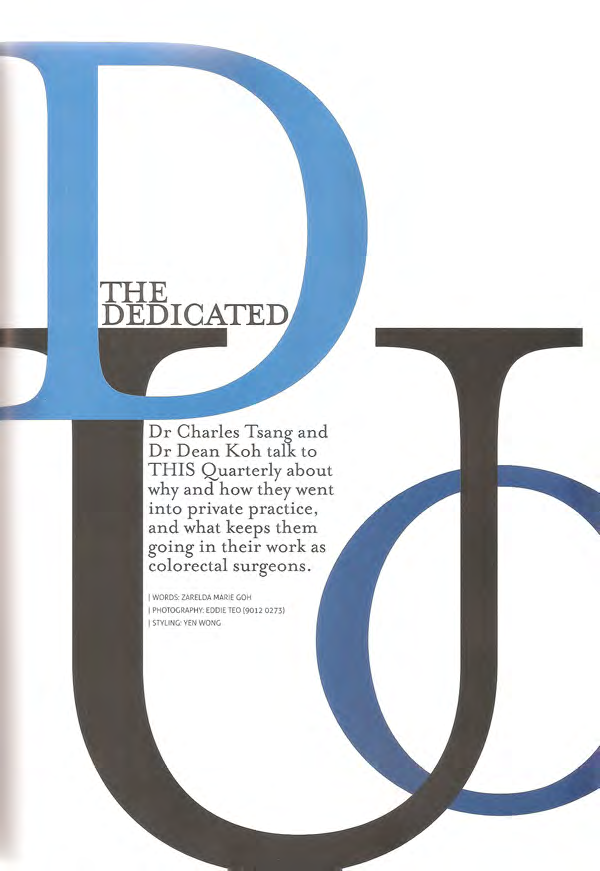 Colorectal surgeons Dr. Tsang & Dr. Koh at The Quarterly magazine