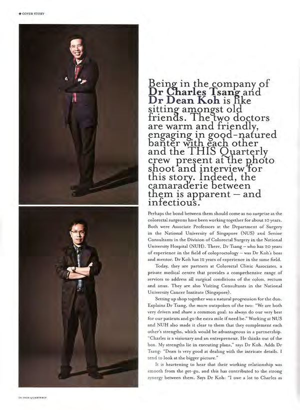 The Quarterly magazine 2013 featuring colorectal surgeons Dr. Dean Koh and Dr. Charles Tsang