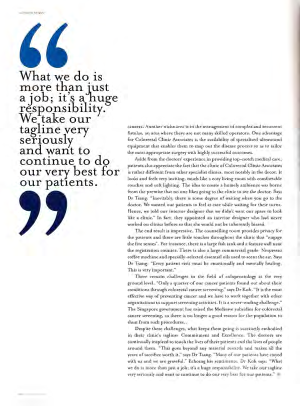 Singaporean colorectal surgeons Dr. Koh and Dr. Tsang at The Quarterly magazine 2013