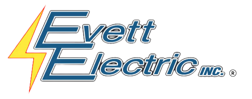 A logo for evett electric inc. with a lightning bolt