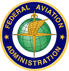 Federal Aviation Administration seal with gold eagle, globe, and blue circular border
