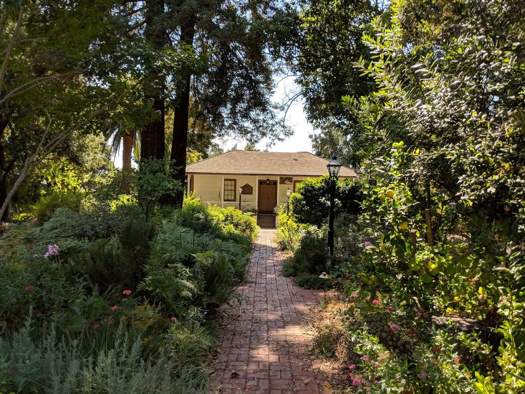 A path leading to a small house in the middle of a forest.