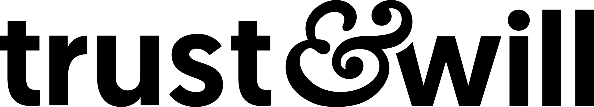 The word trust and will is written in black on a white background.