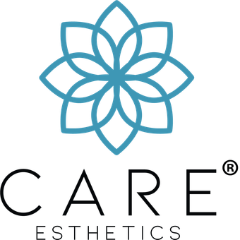 The logo for care esthetics has a blue flower on it.