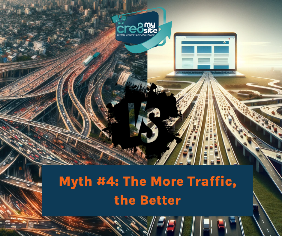 a graphic of two cluttered highways with a sign that says myth # 4 the more traffic the better.