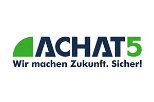 Das Logo von achat5 ist grün und schwarz und sagt: „Wir machen Zukunft“.