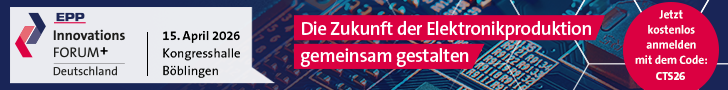 Banner for the EPP Innovationsforum in Böblingen on April 15, 2026, about shaping the future of electronics production.