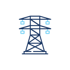 Ein Symbol eines Kraftwerksturms auf weißem Hintergrund.