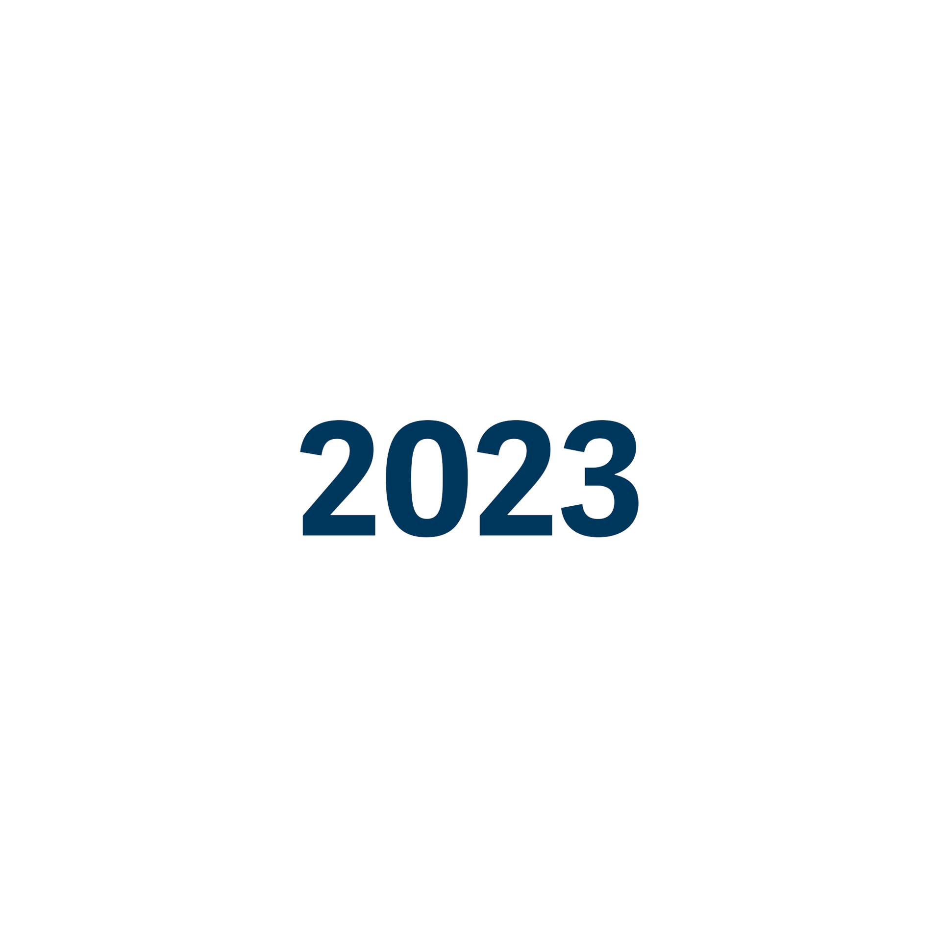 Das Jahr 2023 ist in blauer Farbe auf weißem Hintergrund geschrieben.