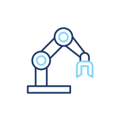 Ein Symbol eines Roboterarms mit einem daran befestigten Greifer.