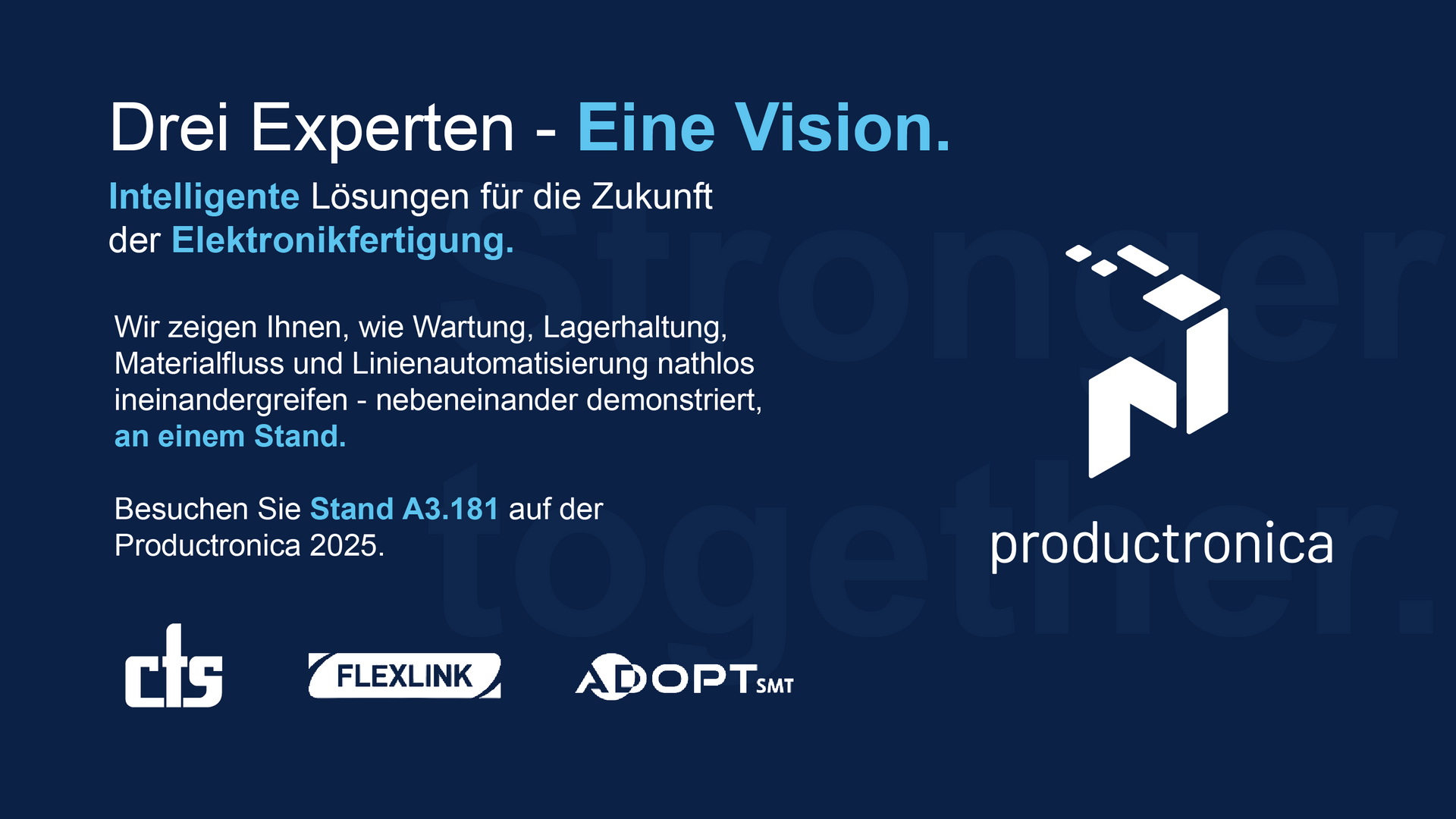 Advertisement for productronica 2025. Text in German: 
