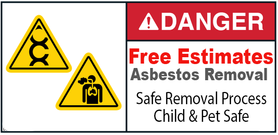 Danger sign with asbestos removal ad: