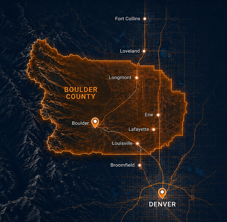 Glowing orange map outline with labeled regions on a dark blue background, resembling a digital network display