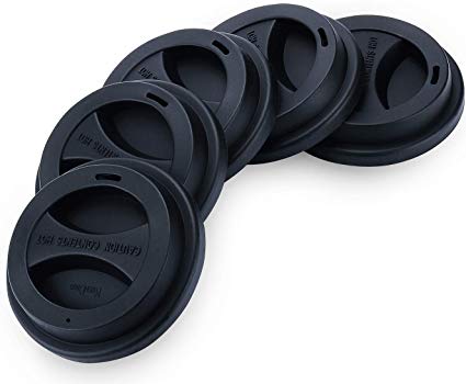 A stack of black coffee cup lids on a white background