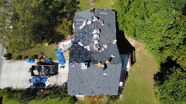 Aerial view of roof being remodeled - Woodstock, GA | MTak Roofing Systems