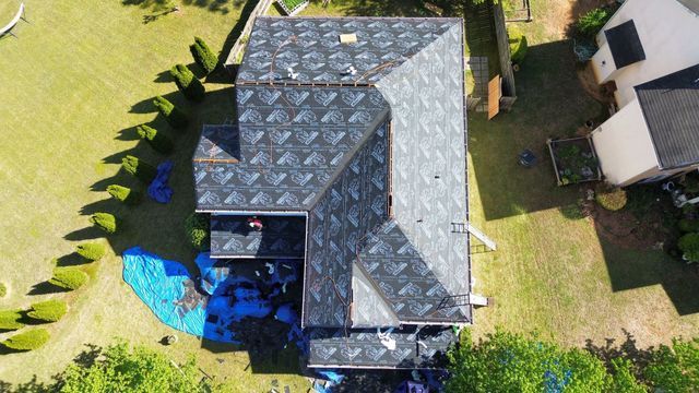 Aerial view of roof installation - Woodstock, GA | MTak Roofing Systems