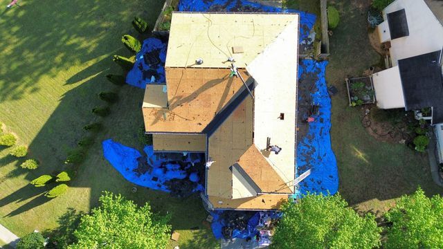 Aerial view of wooden roof - Woodstock, GA | MTak Roofing Systems