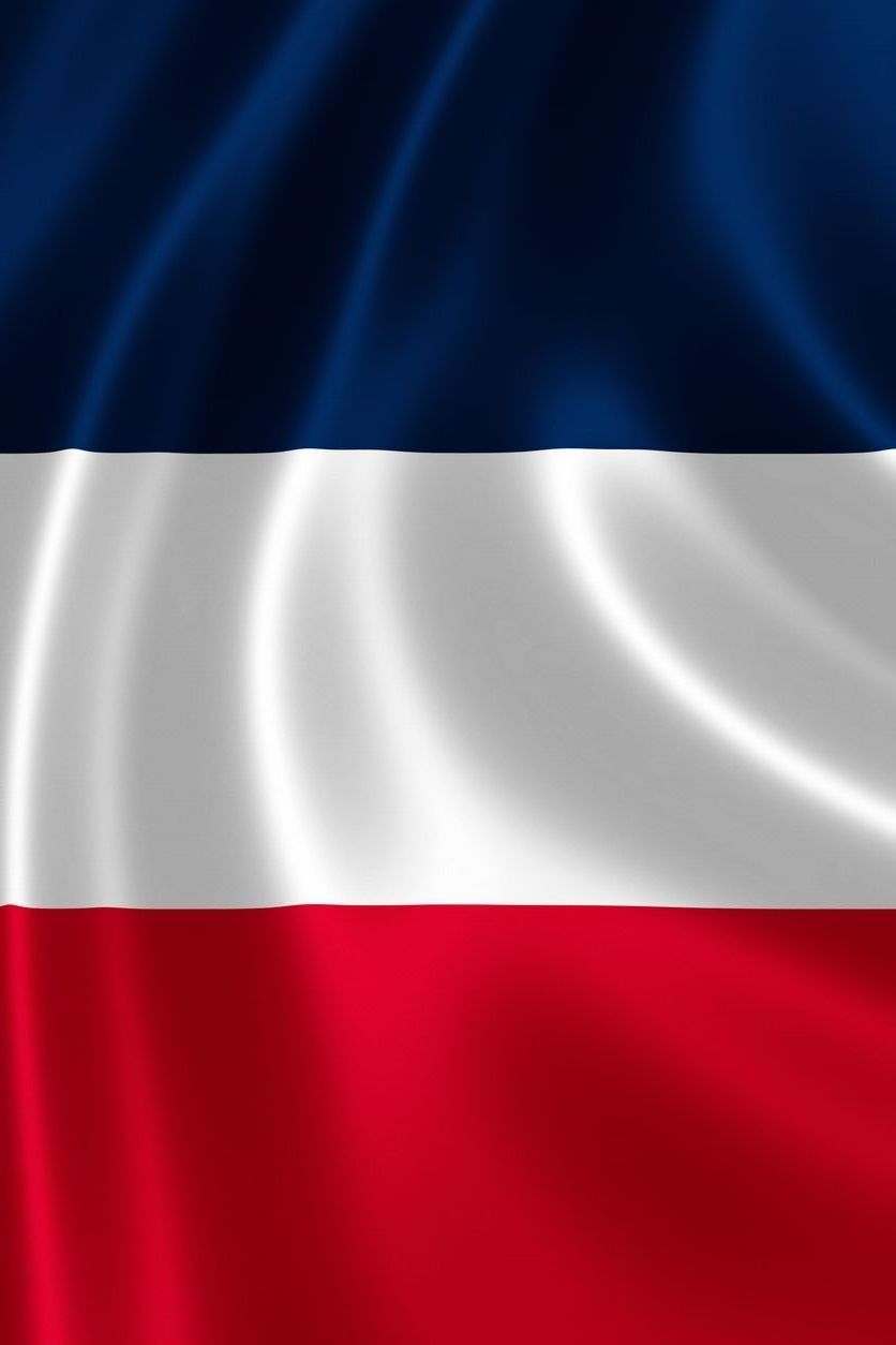 Bandera de Serbia, con rayas horizontales en azul, blanco y rojo.