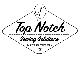 A logo for top notch sewing solutions made in the usa