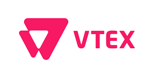 The logo for vtex is a red triangle with the word vtex in white letters.