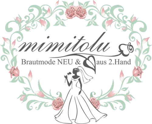 Logo mit rosa Rosen, grünem Weinrebenkranz und dem Schriftzug „mimitolu“ für Braut- und Secondhand-Geschäft