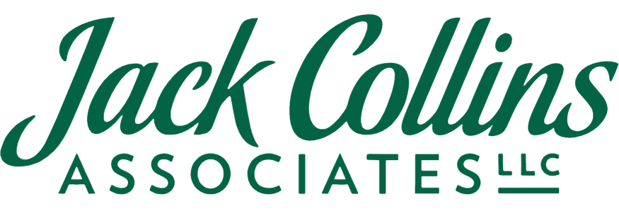 The logo for jack collins associates llc is green and white.
