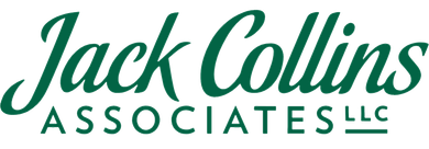 The logo for jack collins associates llc is green and white.