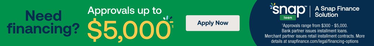 Green Banner ad for $5,000 financing approval with white