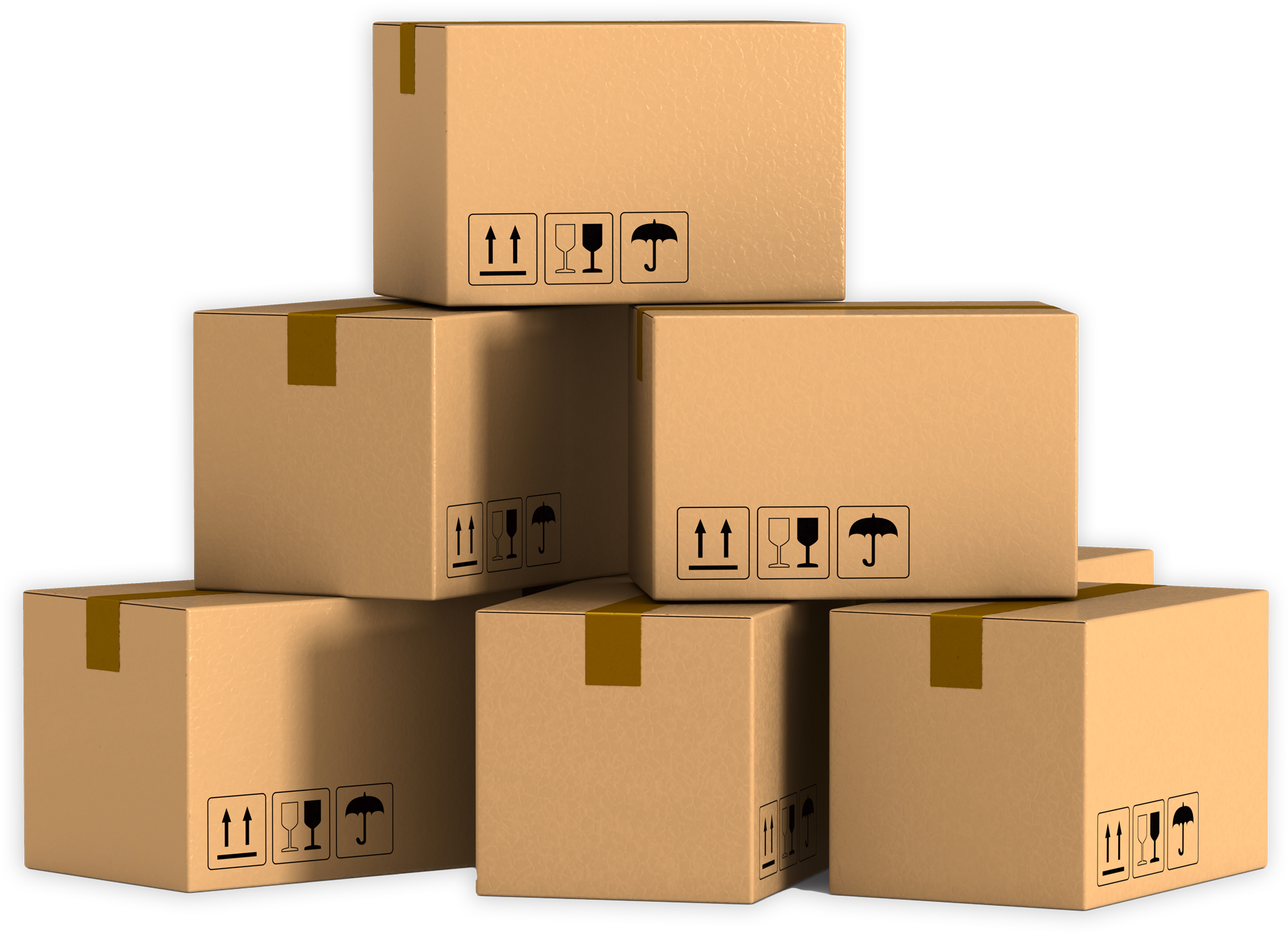 Several cardboard boxes are stacked on top of each other