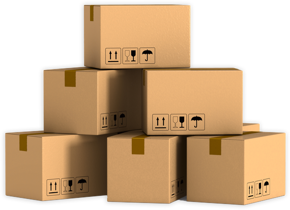 Several cardboard boxes are stacked on top of each other