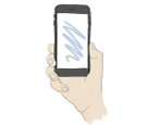 A hand is holding a cell phone with a drawing on the screen.