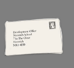 A drawing of an envelope with a stamp on it.