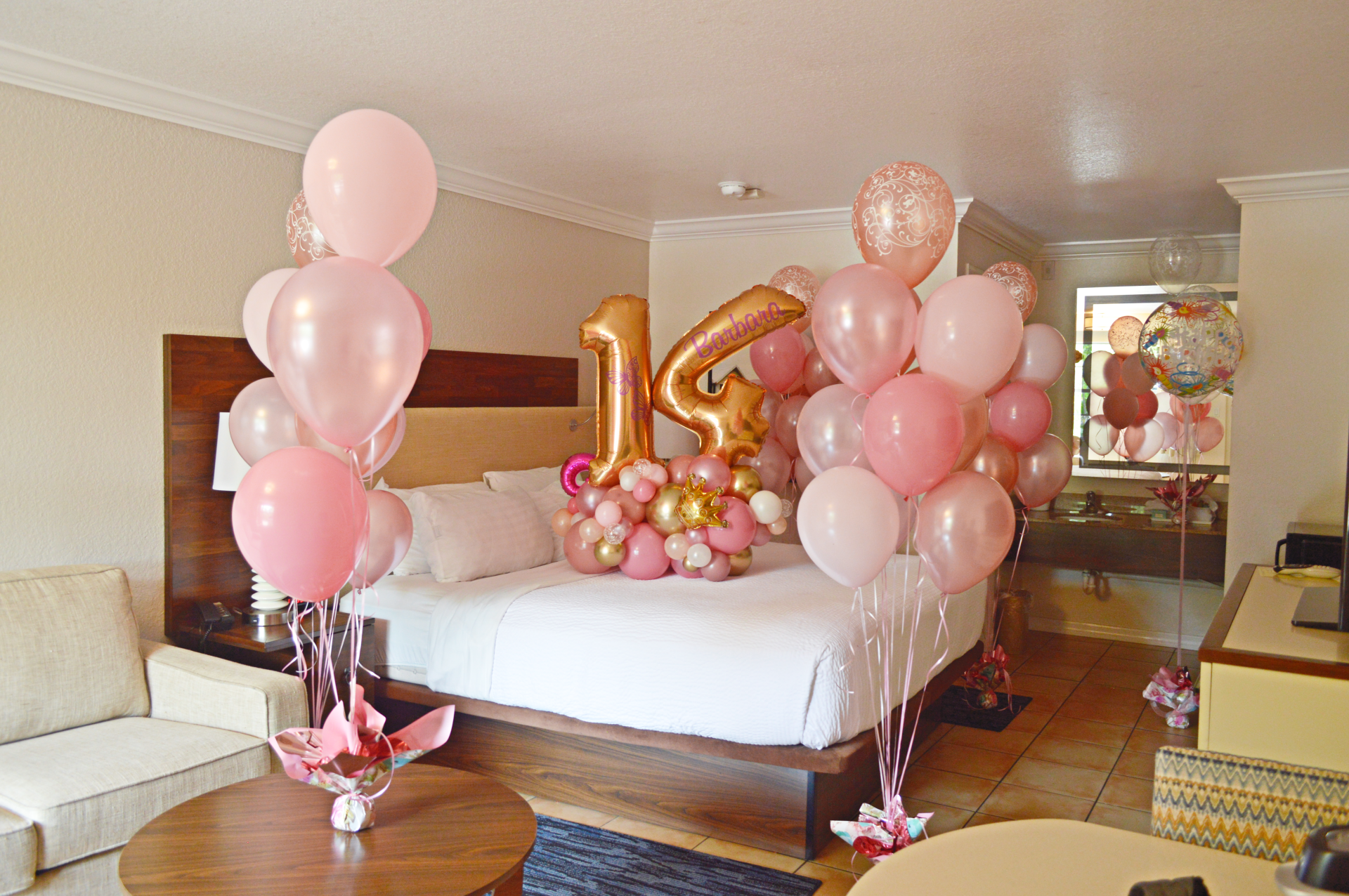 Pink birthday balloons