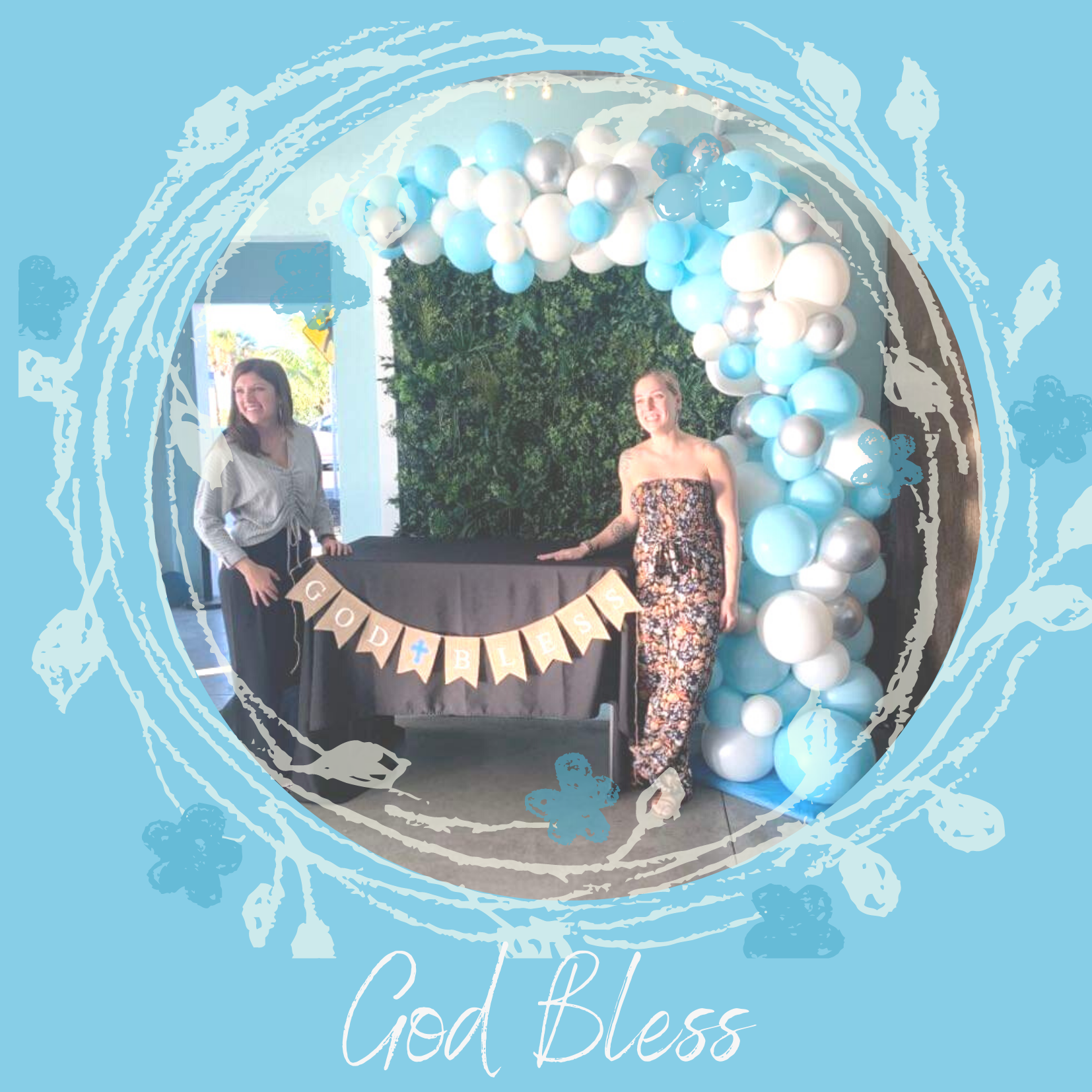 organic balloon demi-arch baptism