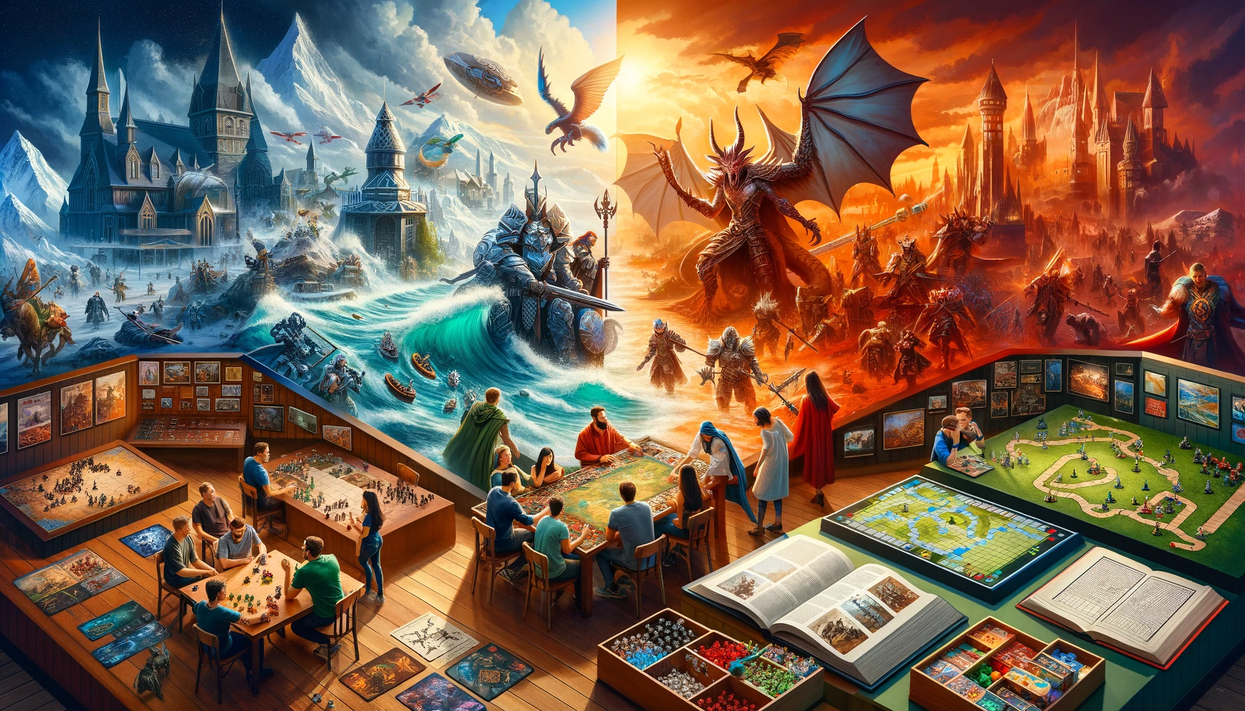 Role-playing gamers engrossed in an epic adventure at The Forge, featuring popular RPGs like Dungeons & Dragons.