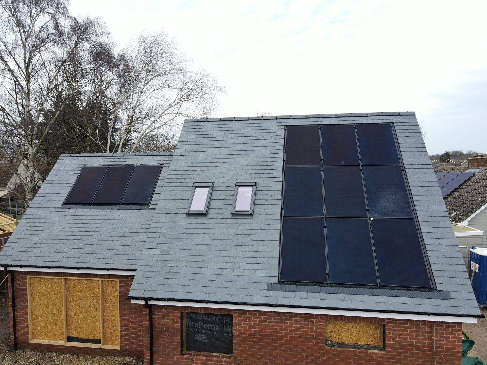 Slate roof with solar panels