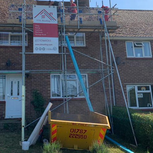 Scaffolding for roofing work