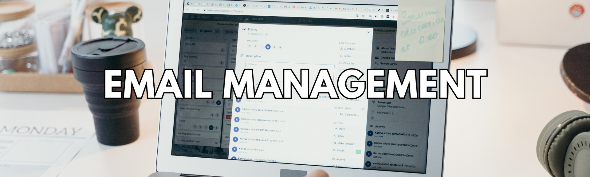 An image of a productivity software displayed on a laptop with text reading Email Management