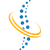 A vertical spine made of blue circles, partially encircled by two thin, curved orange lines.