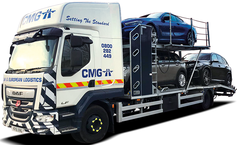 a truck that says cmg setting the standard on the side