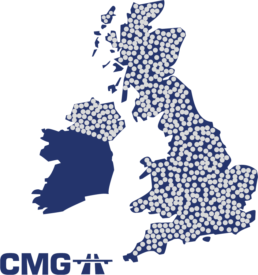 a map of the united kingdom with cmg written below it