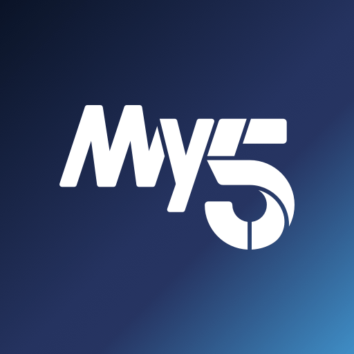 a logo for my5 on a blue background