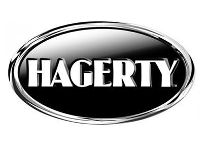 Hagerty logo: white text within a shiny, black oval with a silver border.