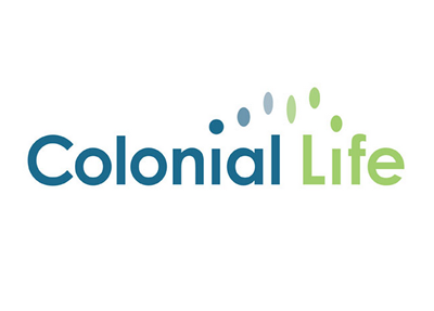 Colonial Life logo with text in teal and green. A series of dots arch above the text.