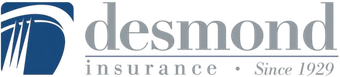 Desmond insurance logo with a blue graphic element and text.