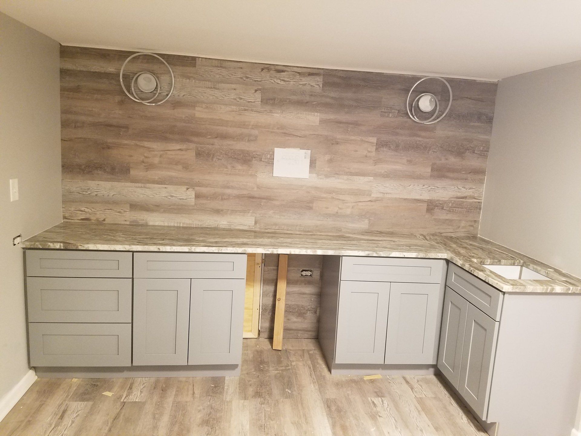 Marble kitchen countertop in unfinished apartment