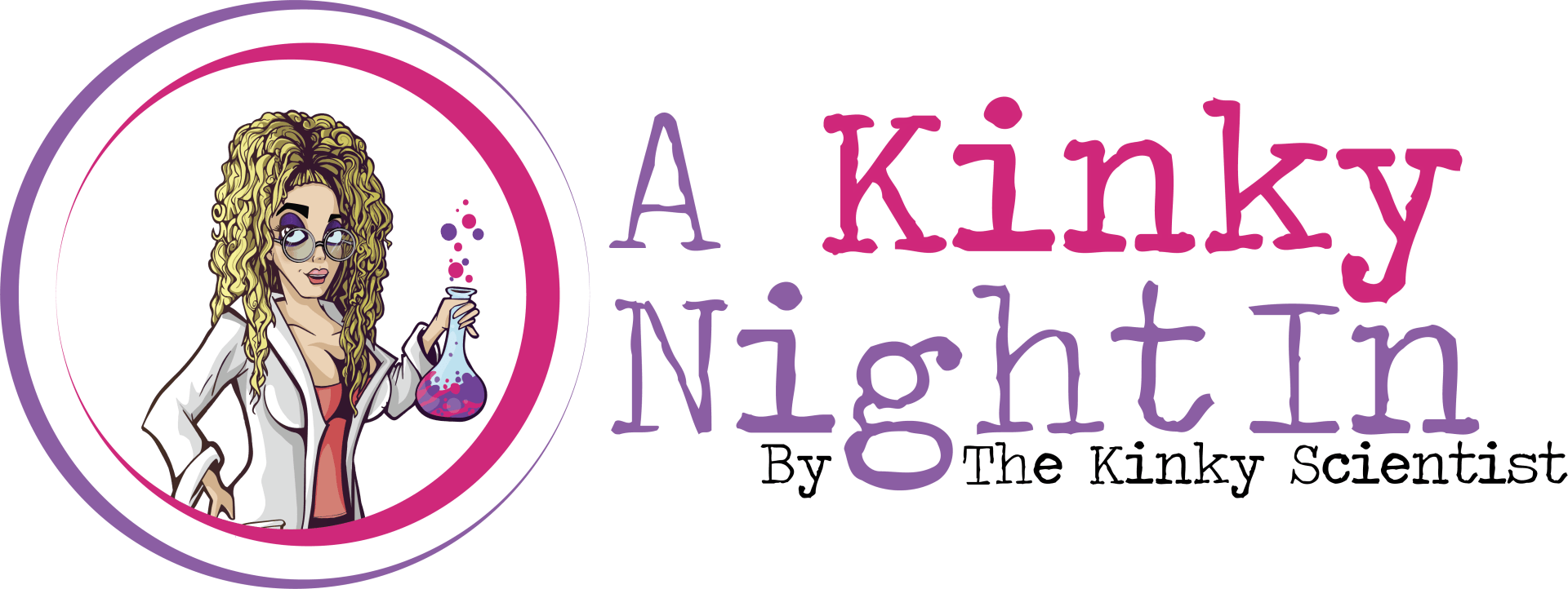 Logo: Woman in lab coat holding a beaker; text 