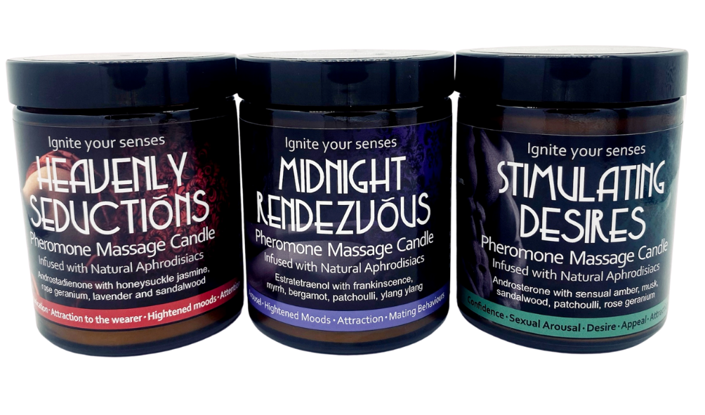 Three scented pheromone massage candles: 