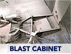 The blast cabinet is used to clean our smaller parts.